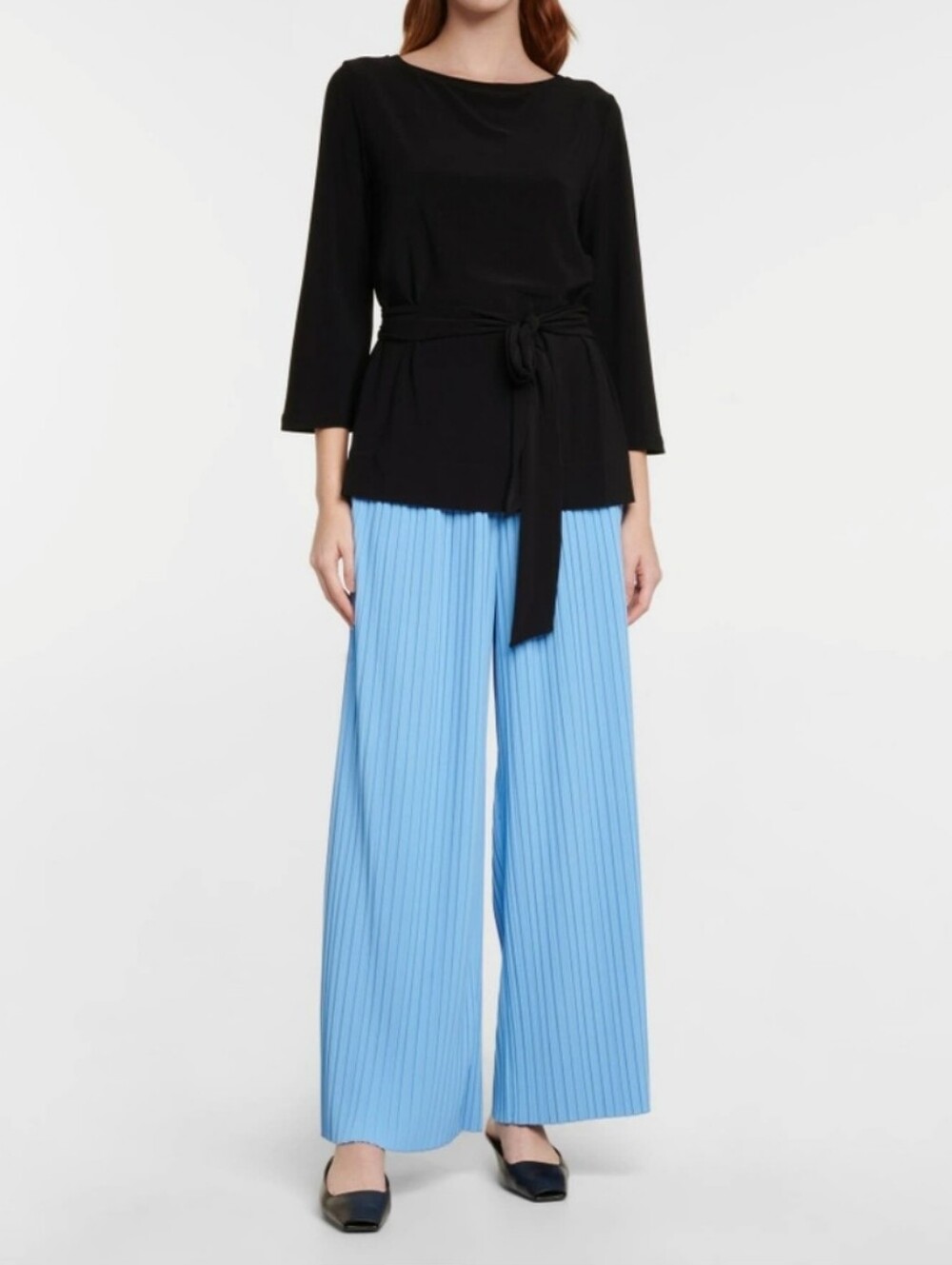 MaxMara Leisure Cacio Pleated Jersey Pants Wide Leg Trouser Blue High Waist SM